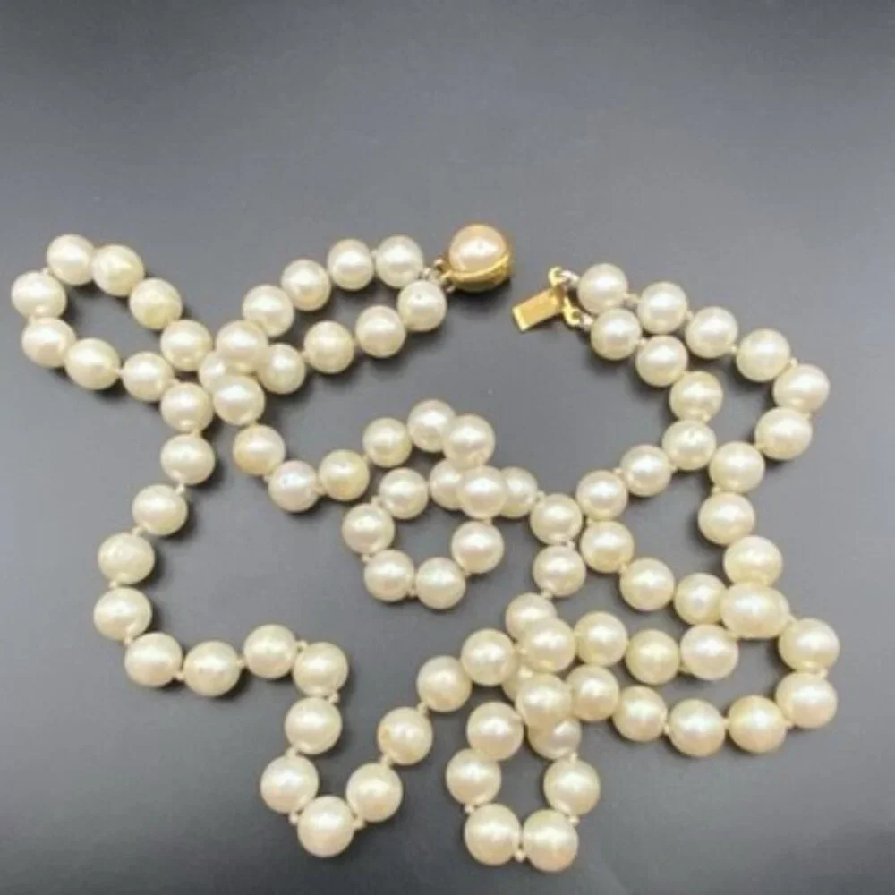 VTG Carolee Double Strand Faux Pearl Necklace 16" Knotted Glass 8mm Beads LOOK - Picture 4 of 16